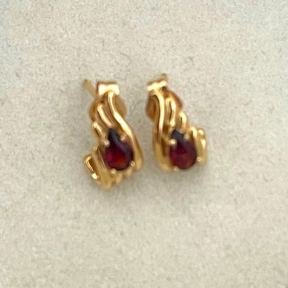 Real Gold and Red Gemstone Earrings